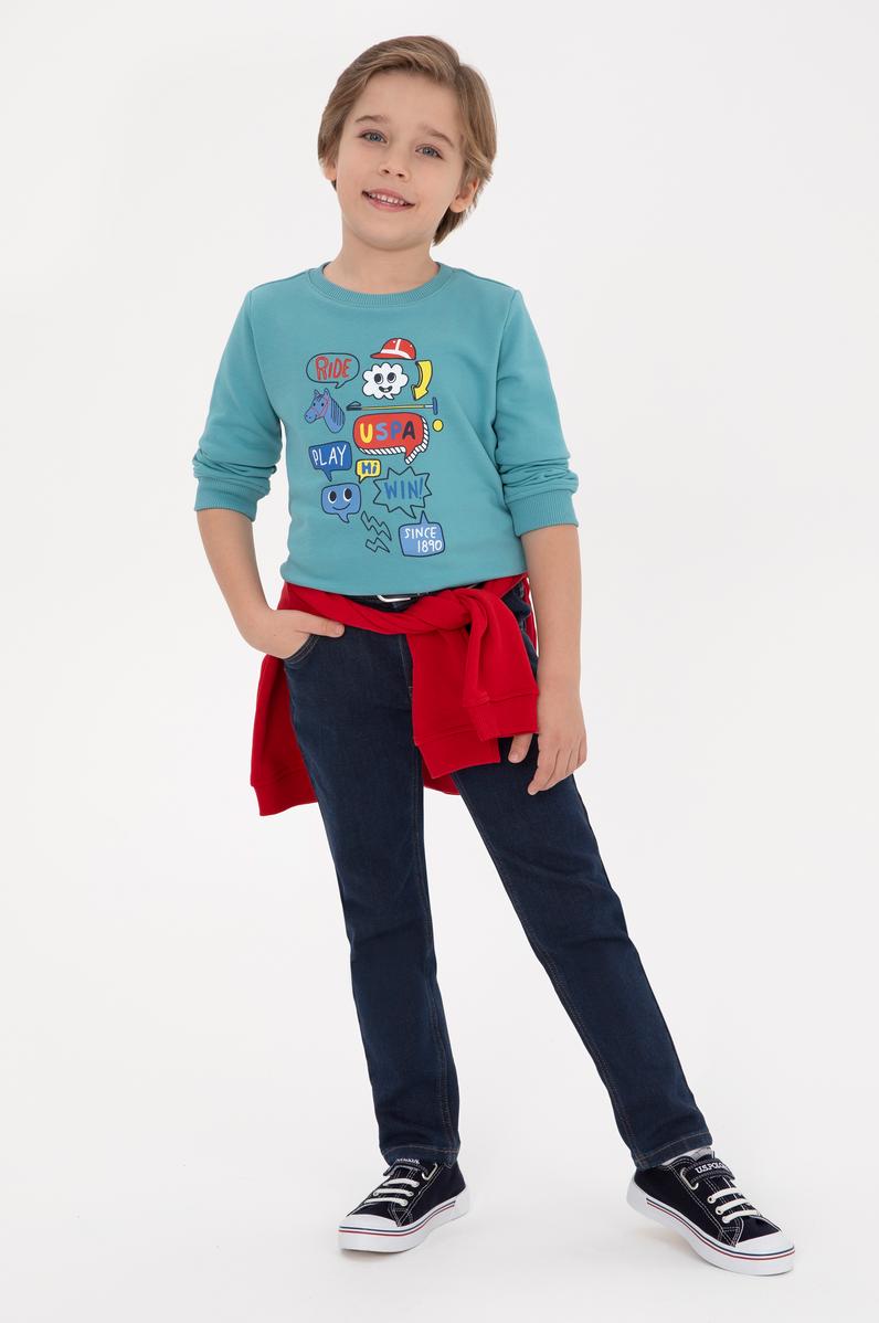 Erkek Çocuk Mint Bisiklet Yaka Sweatshirt