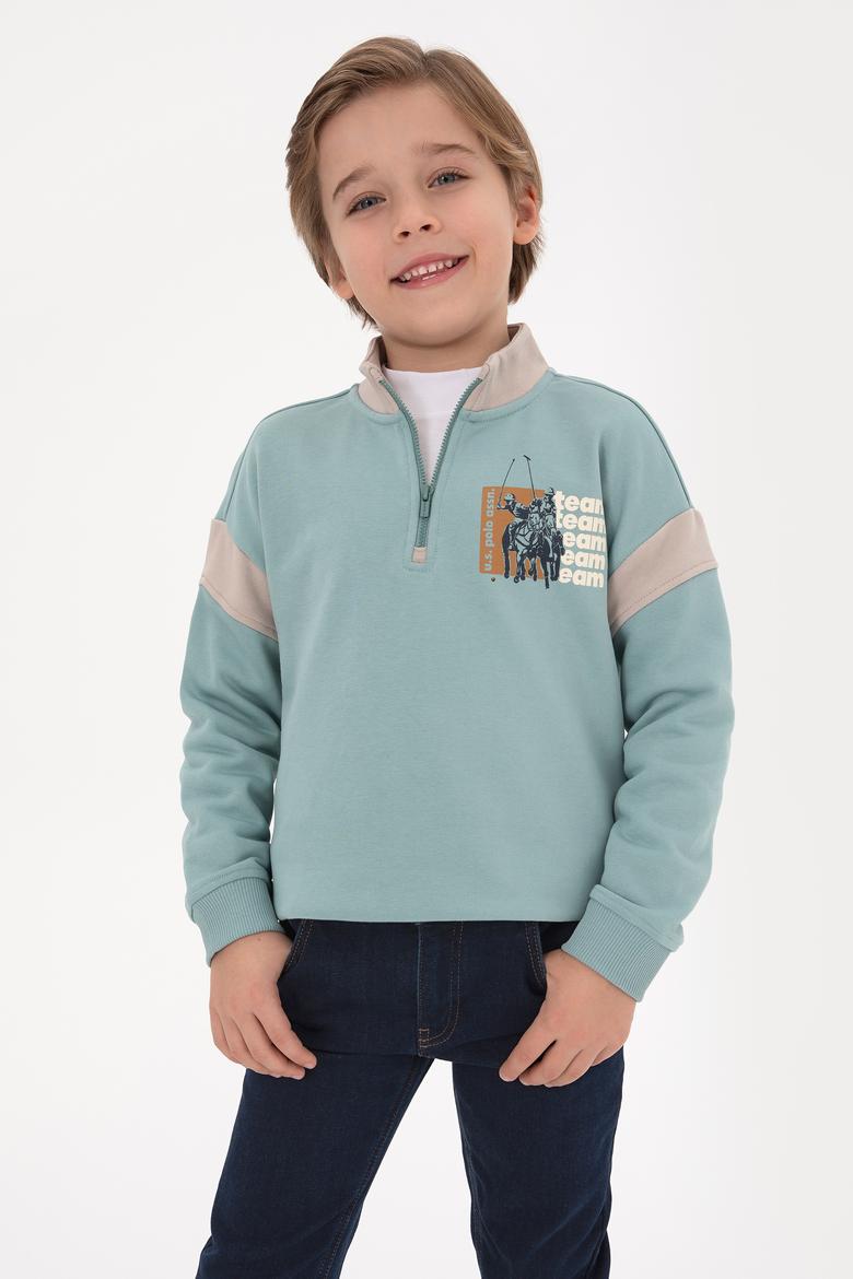 Erkek Çocuk Mint Yarım Fermuarlı Sweatshirt