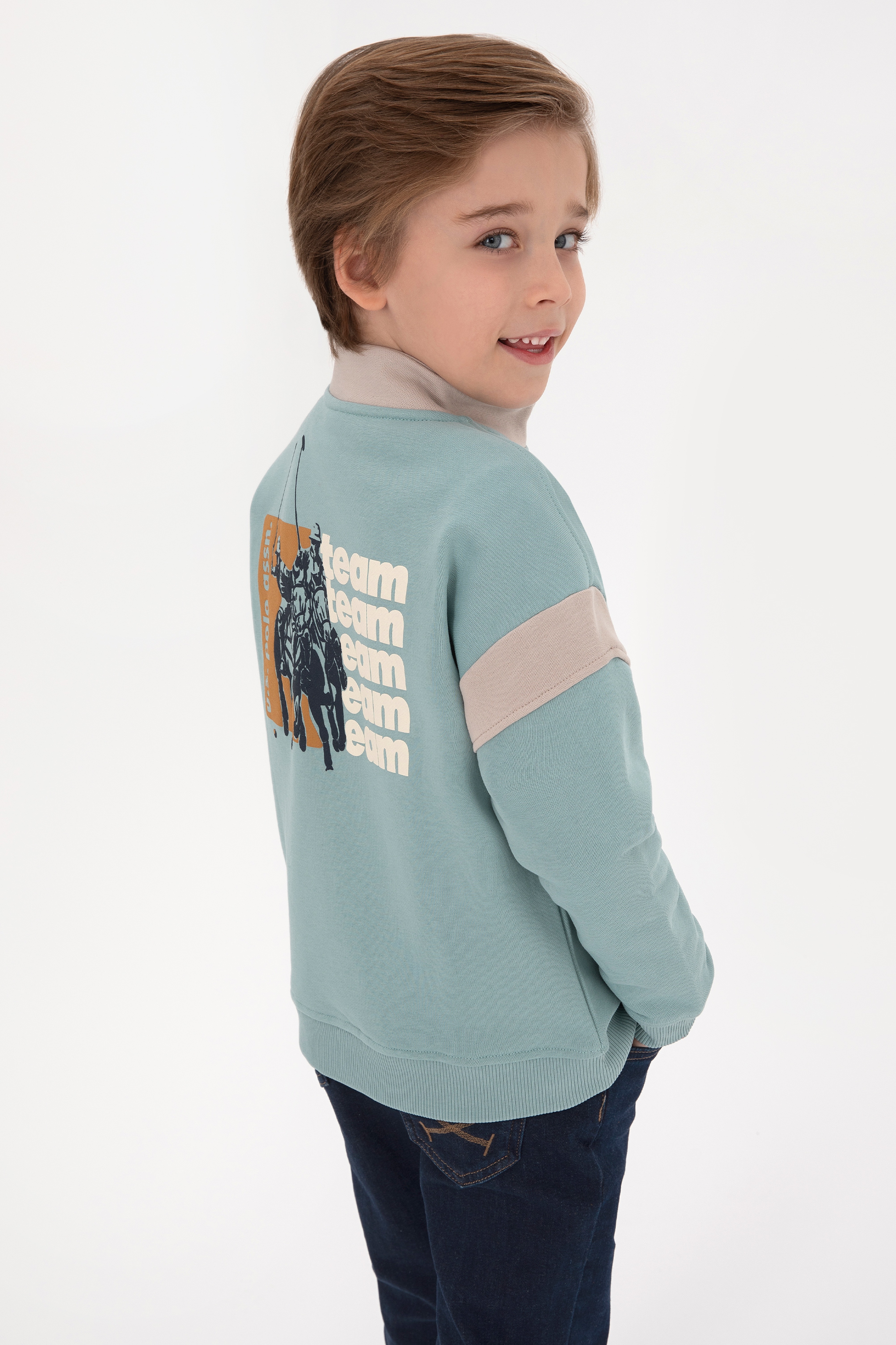 Erkek Çocuk Mint Yarım Fermuarlı Sweatshirt
