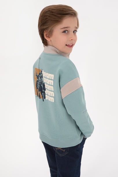 Erkek Çocuk Mint Yarım Fermuarlı Sweatshirt