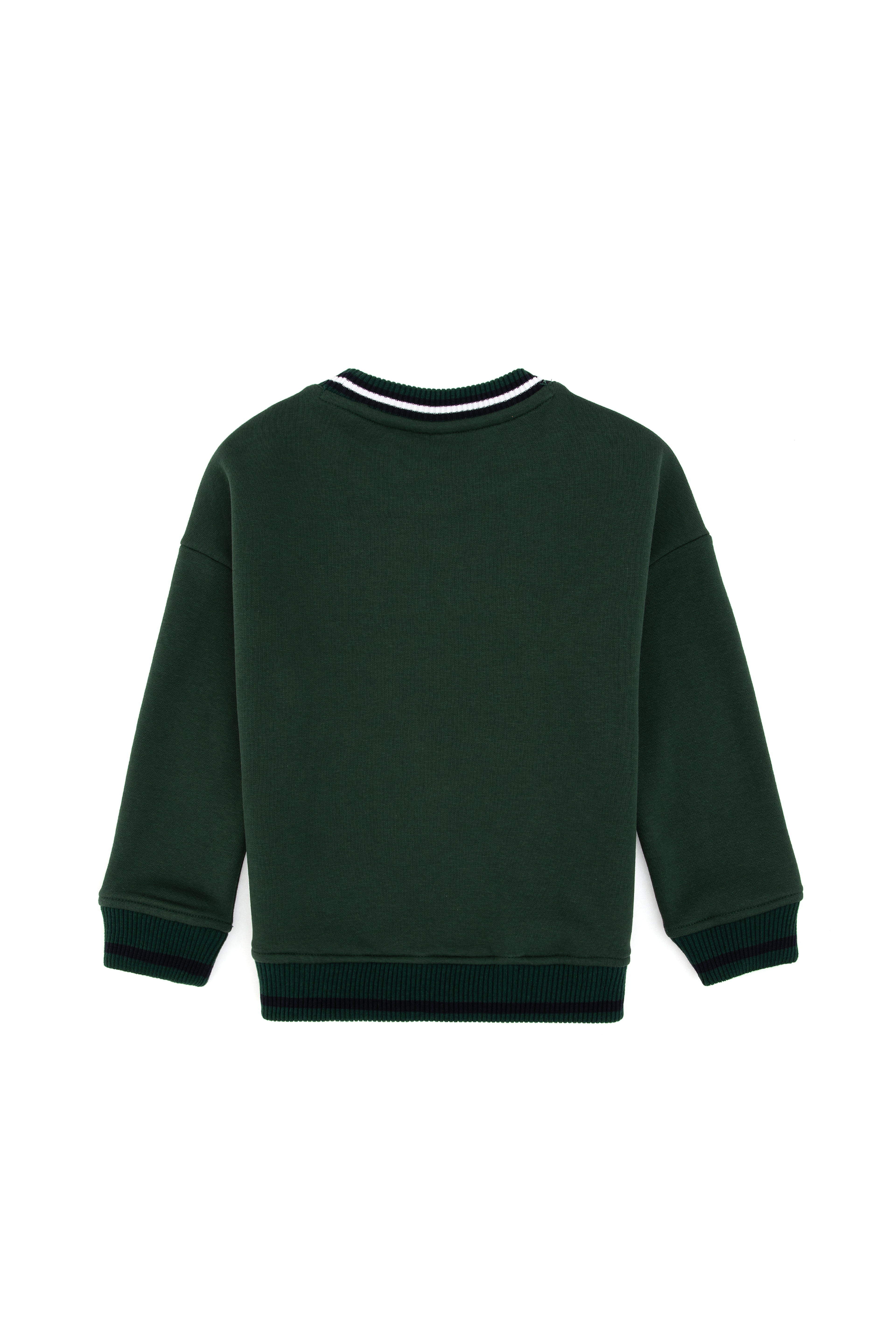 Erkek Çocuk Koyu Yeşil Bisiklet Yaka Şardonlu Sweatshirt - Image 5