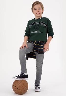 Erkek Çocuk Koyu Yeşil Bisiklet Yaka Şardonlu Sweatshirt - 50308542019