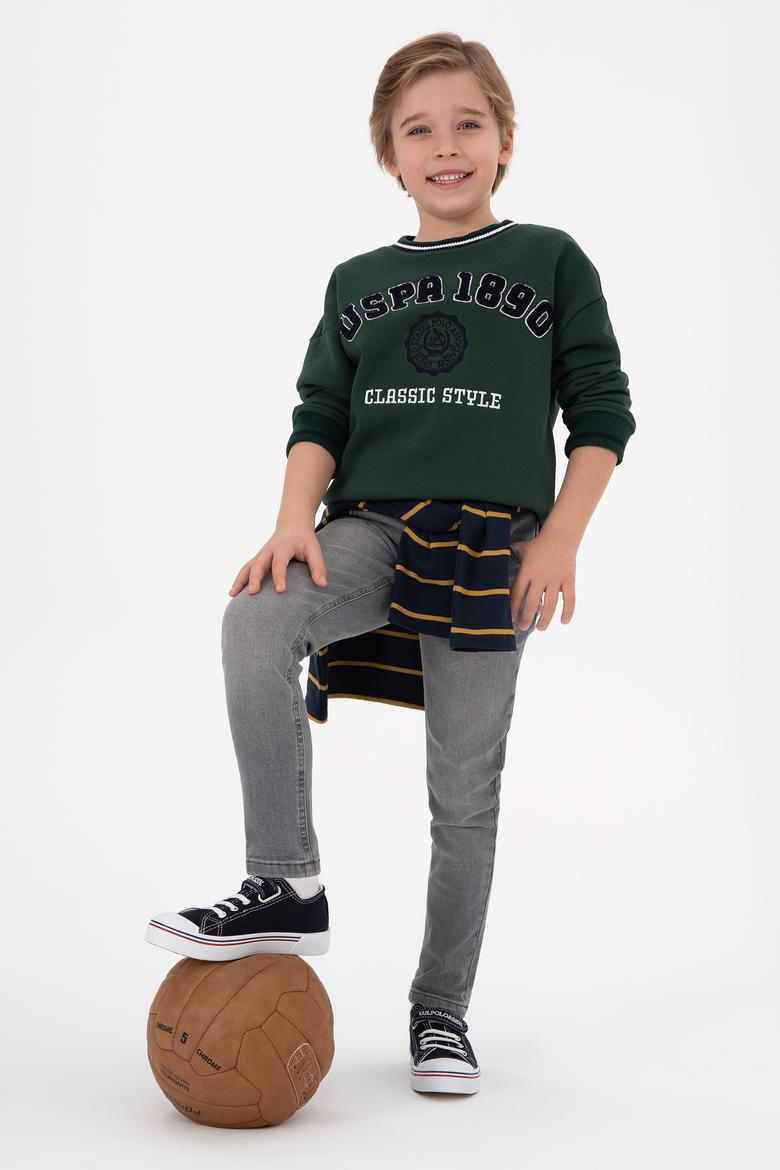 Erkek Çocuk Koyu Yeşil Bisiklet Yaka Şardonlu Sweatshirt - 50308542019