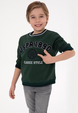 Erkek Çocuk Koyu Yeşil Bisiklet Yaka Şardonlu Sweatshirt - 50308542019