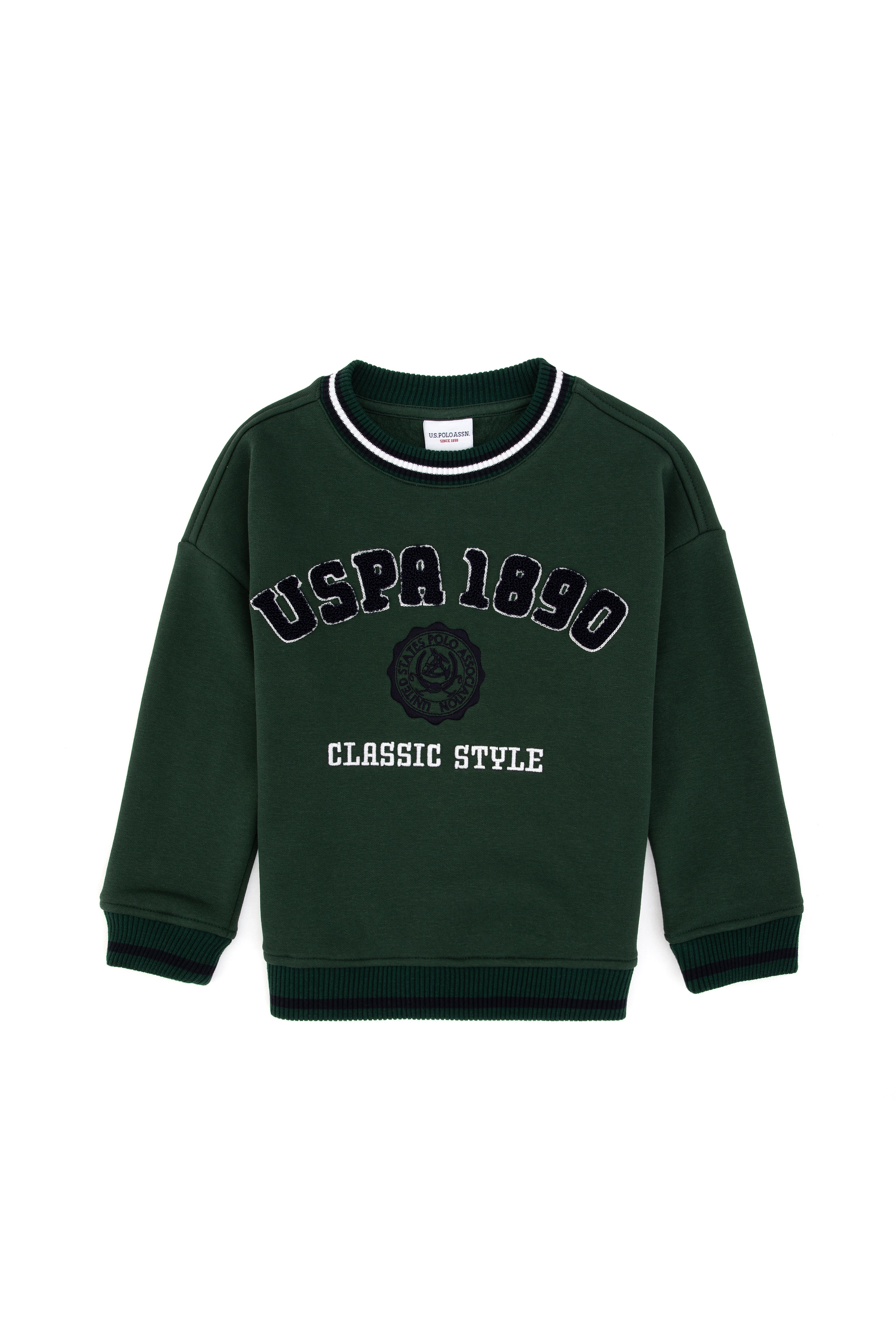 Erkek Çocuk Koyu Yeşil Bisiklet Yaka Şardonlu Sweatshirt - Image 4