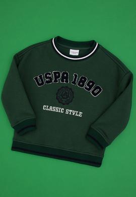 Erkek Çocuk Koyu Yeşil Bisiklet Yaka Şardonlu Sweatshirt - 50308542019