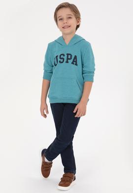 Erkek Çocuk Mint Melanj Kapüşonlu Basic Sweatshirt - 50314005160