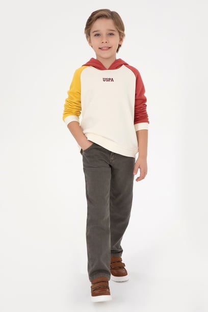 Erkek Çocuk Krem Kapüşonlu Sweatshirt