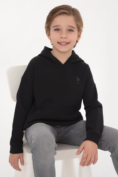 Erkek Çocuk Siyah Kapüşonlu Basic Sweatshirt