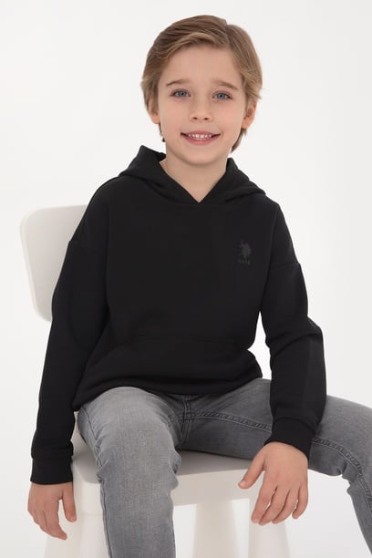 Erkek Çocuk Siyah Kapüşonlu Basic Sweatshirt