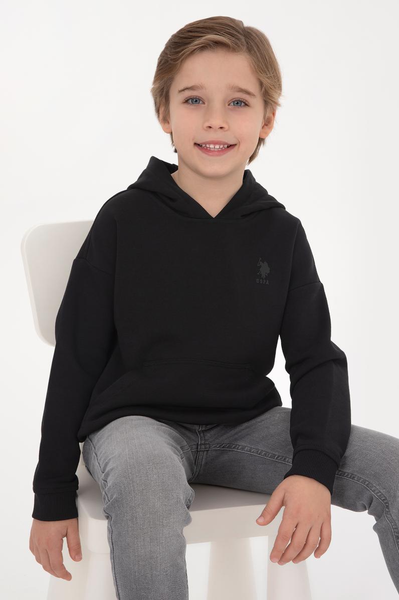 Erkek Çocuk Siyah Kapüşonlu Basic Sweatshirt