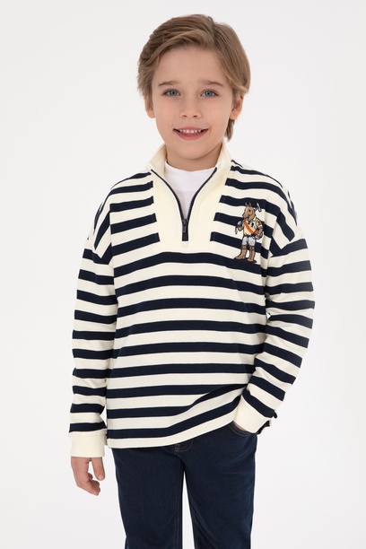Erkek Çocuk Lacivert Yarm Fermuarlı Süprem Sweatshirt