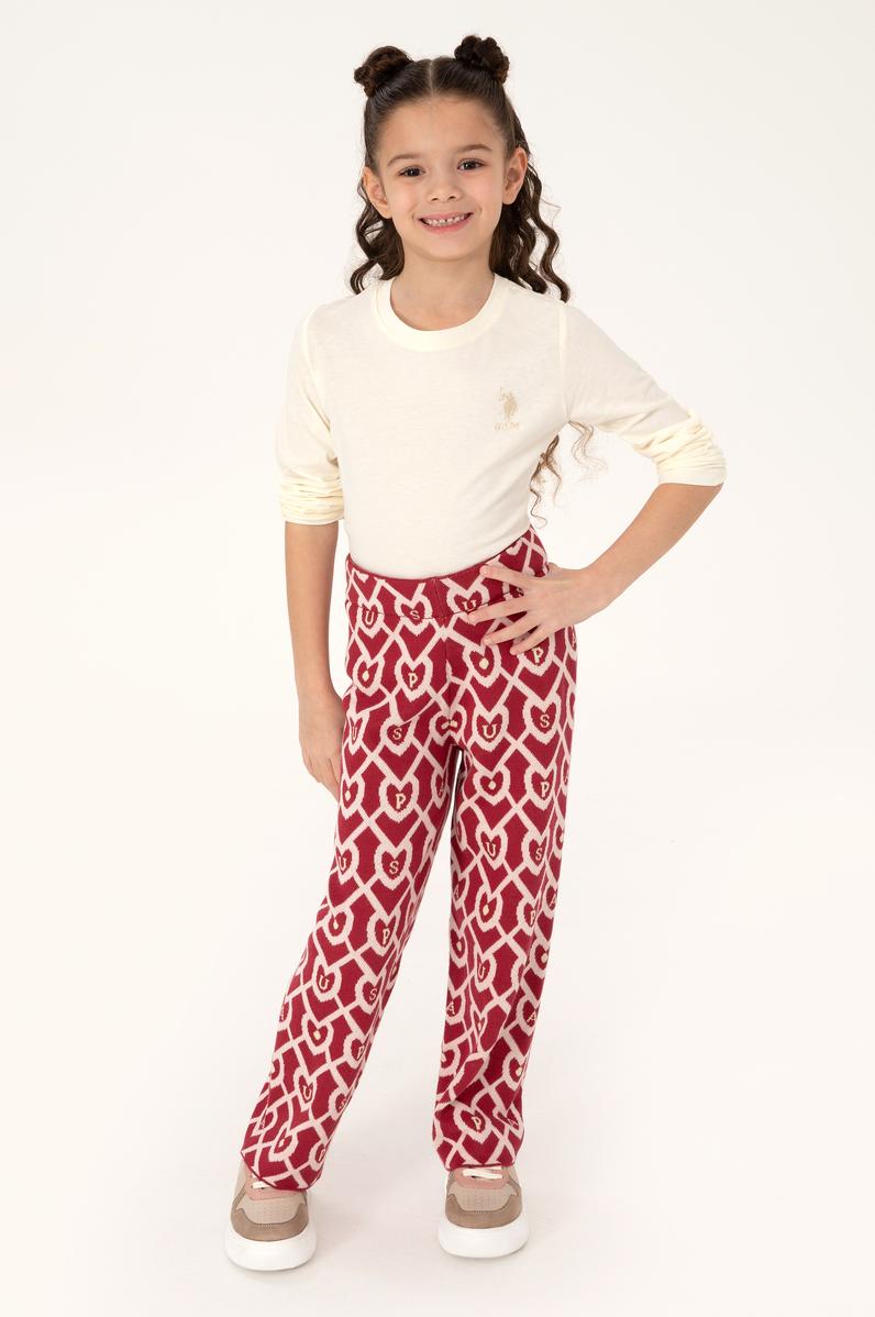 Kız Çocuk Koyu Frambuaz Triko Pantolon