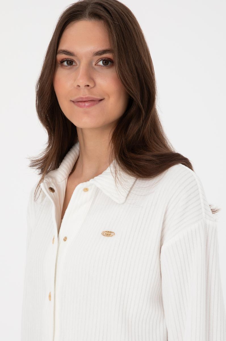 Kadın Krem Örme Gömlek