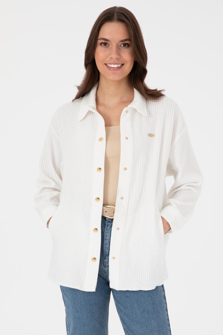 Kadın Krem Örme Gömlek