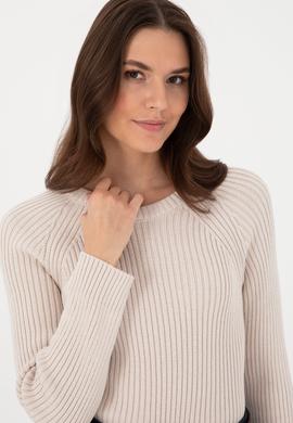 Kadın Krem Bisiklet Yaka Kazak - 50297095012