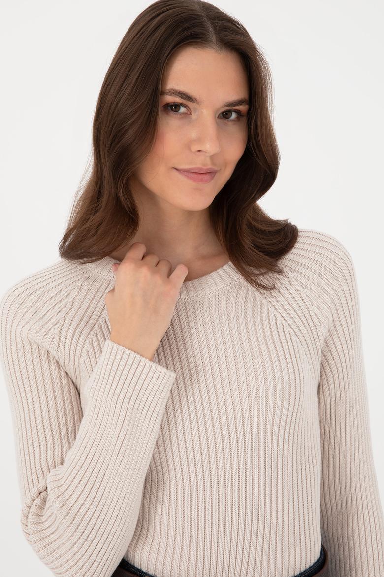 Kadın Krem Bisiklet Yaka Kazak - 50297095012