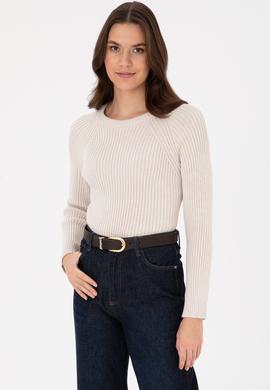 Kadın Krem Bisiklet Yaka Kazak - 50297095012