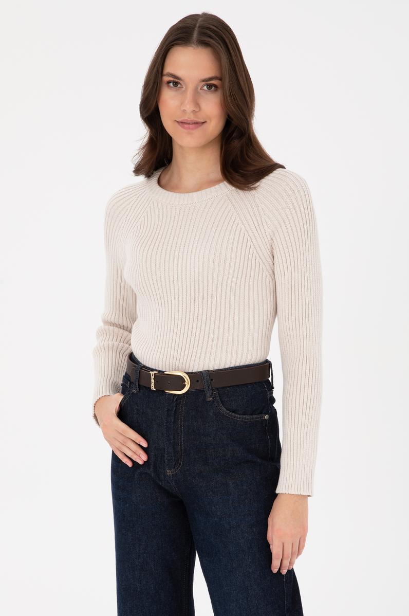 Kadın Krem Bisiklet Yaka Kazak