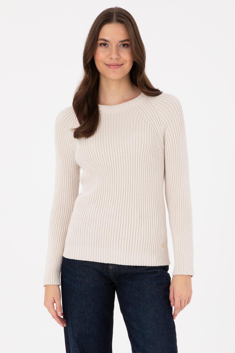 Kadın Krem Bisiklet Yaka Kazak - 50297095012