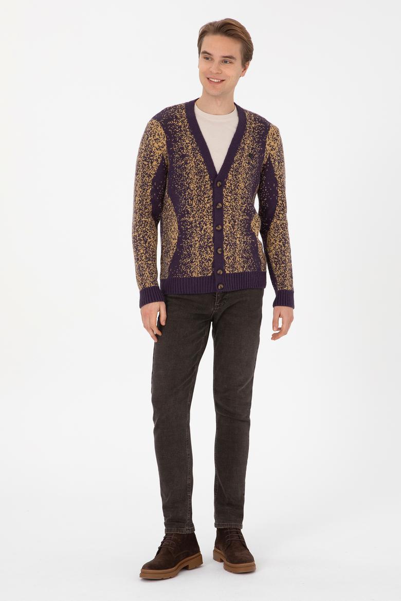 Erkek Mürdüm Triko Hırka - 50308240017