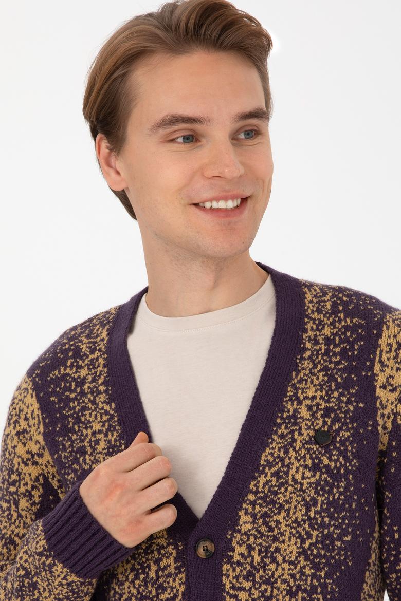 Erkek Mürdüm Triko Hırka - 50308240017