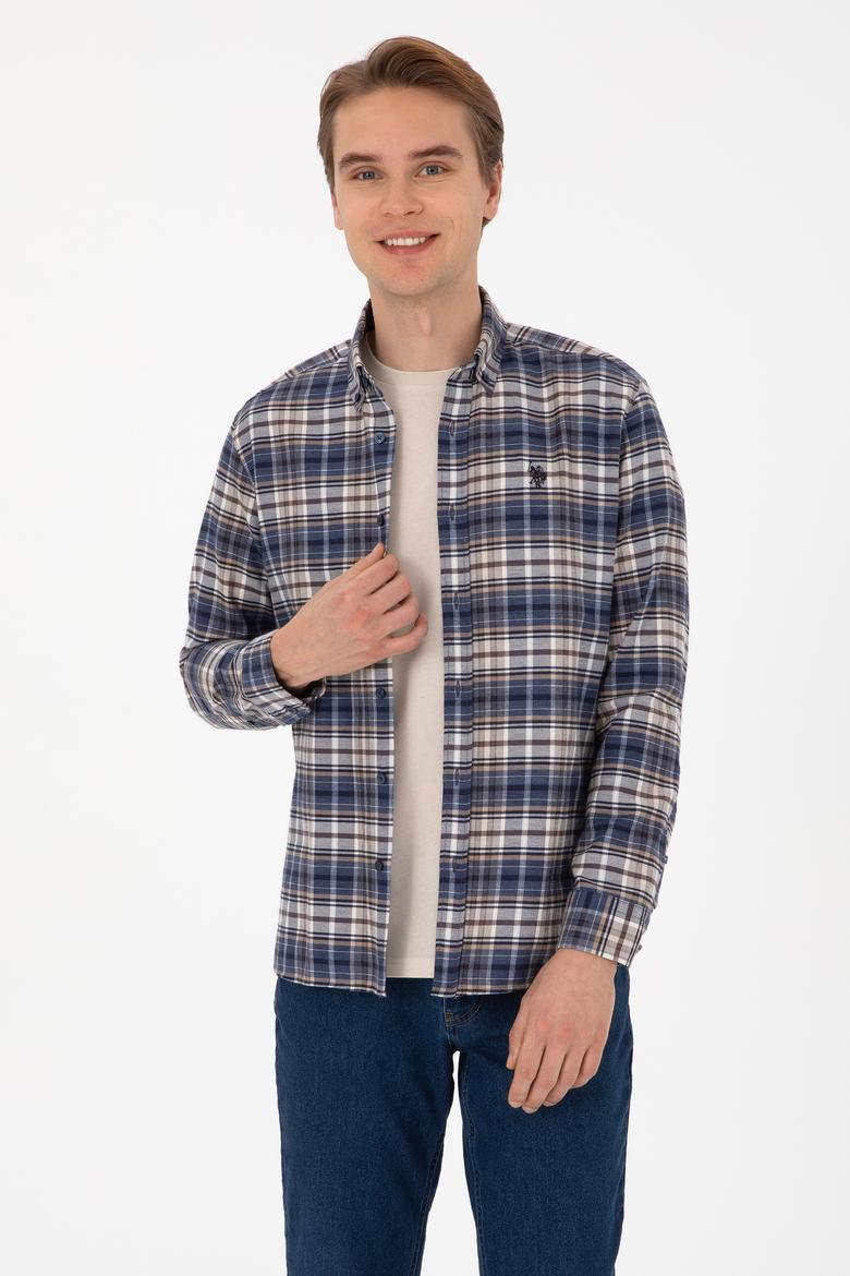 Erkek Açık Lacivert Uzun Kollu Ekoseli Gömlek