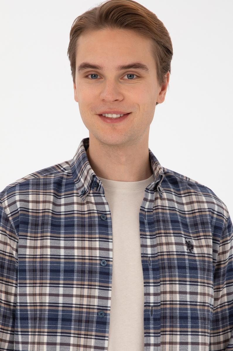 Erkek Açık Lacivert Uzun Kollu Ekoseli Gömlek