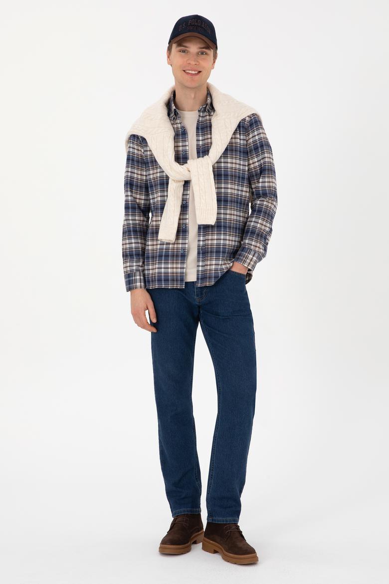 Erkek Açık Lacivert Uzun Kollu Ekoseli Gömlek - 50308575007