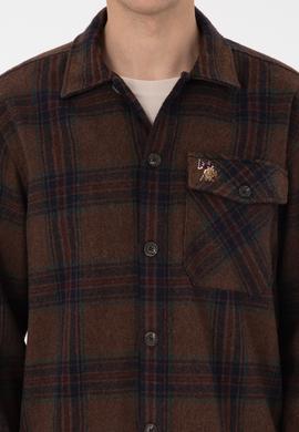 Erkek Kahverengi Uzun Kollu Cepli Ekoseli Gömlek - 50316599024