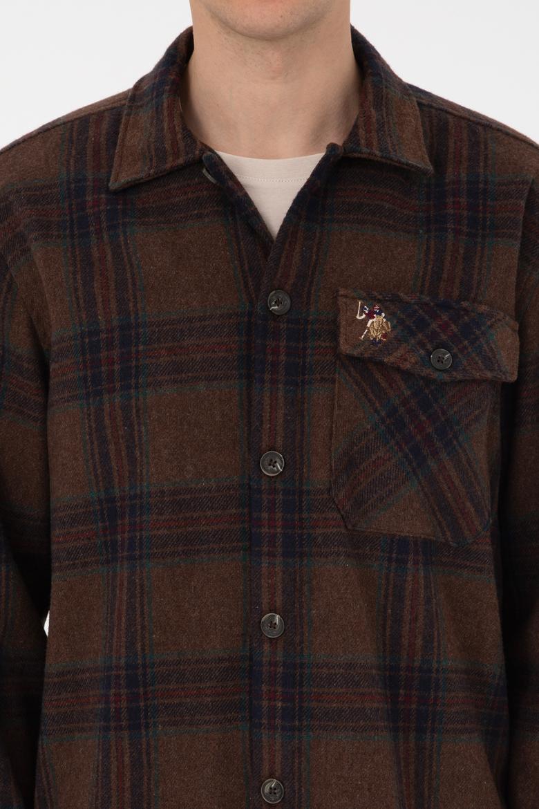 Erkek Kahverengi Uzun Kollu Cepli Ekoseli Gömlek - 50316599024