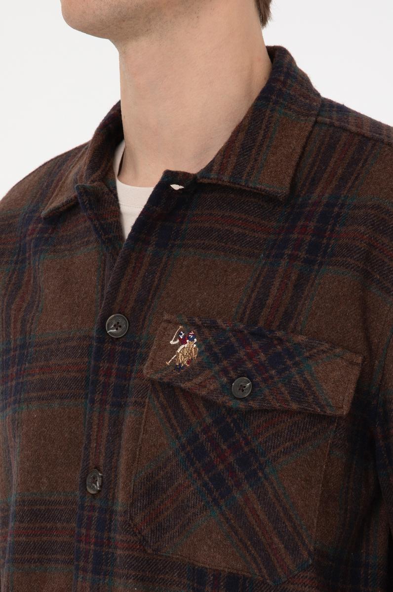 Erkek Kahverengi Uzun Kollu Cepli Ekoseli Gömlek