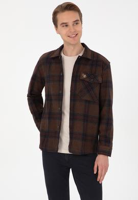 Erkek Kahverengi Uzun Kollu Cepli Ekoseli Gömlek - 50316599024