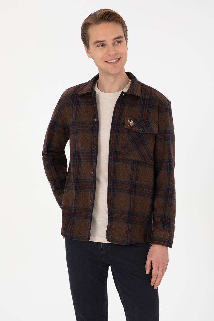 Erkek Kahverengi Uzun Kollu Cepli Ekoseli Gömlek