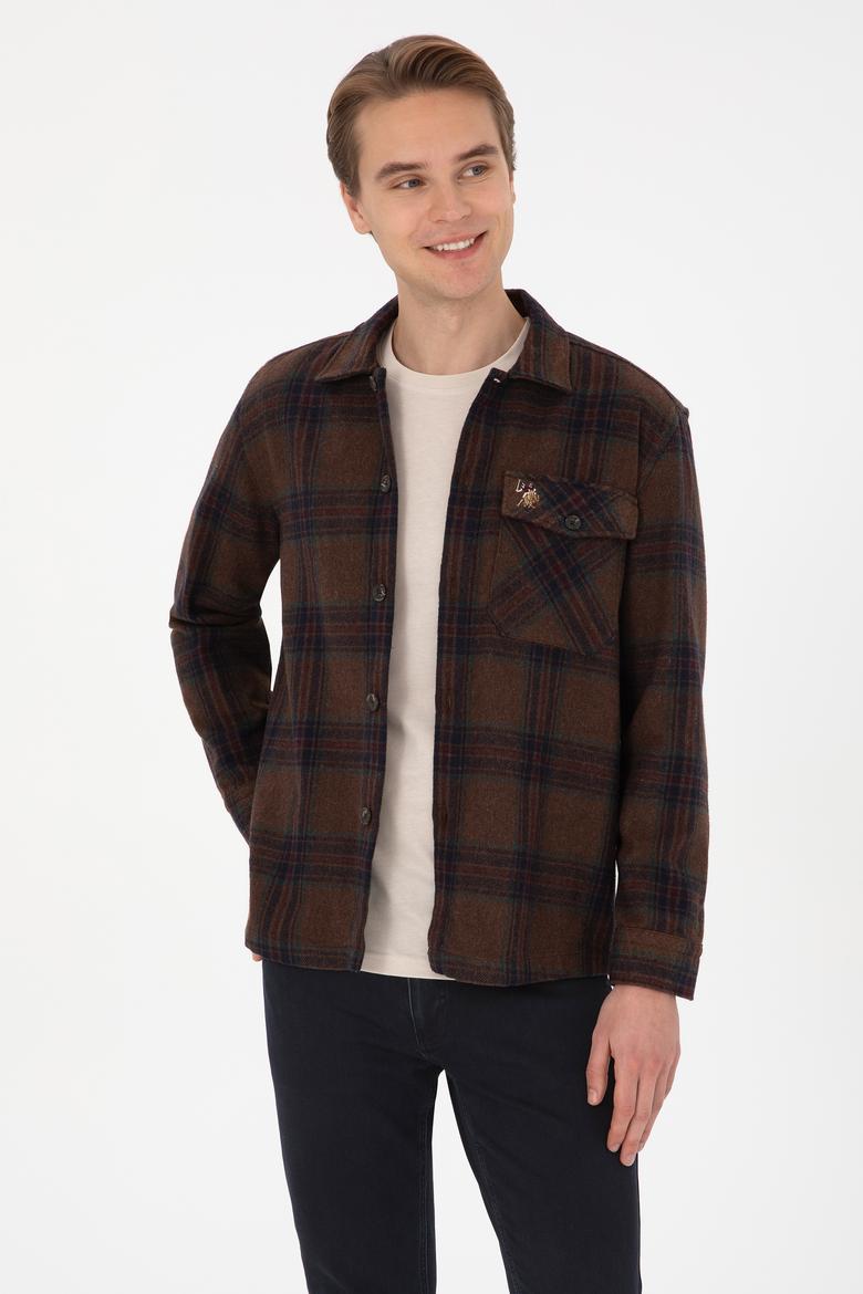 Erkek Kahverengi Uzun Kollu Cepli Ekoseli Gömlek