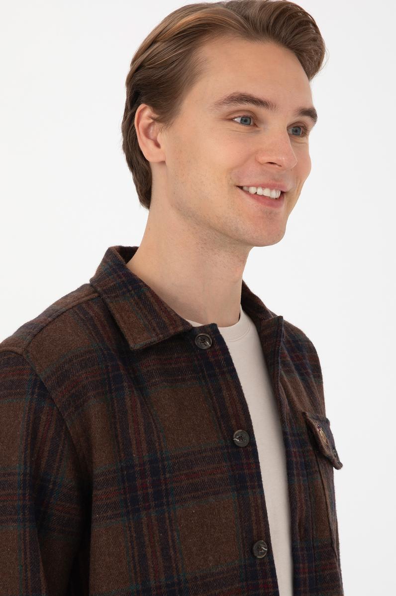 Erkek Kahverengi Uzun Kollu Cepli Ekoseli Gömlek
