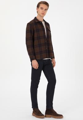 Erkek Kahverengi Uzun Kollu Cepli Ekoseli Gömlek - 50316599024