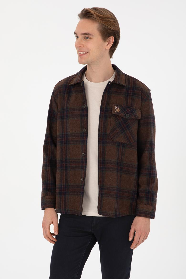 Erkek Kahverengi Uzun Kollu Cepli Ekoseli Gömlek - 50316599024