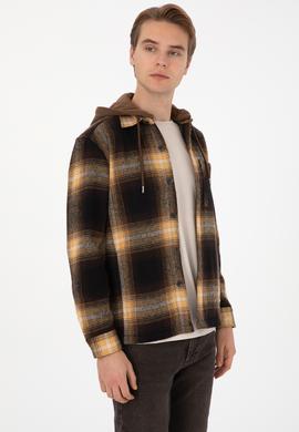 Erkek Kahverengi Ekoseli Kapüşonlu Gömlek - 50308139005