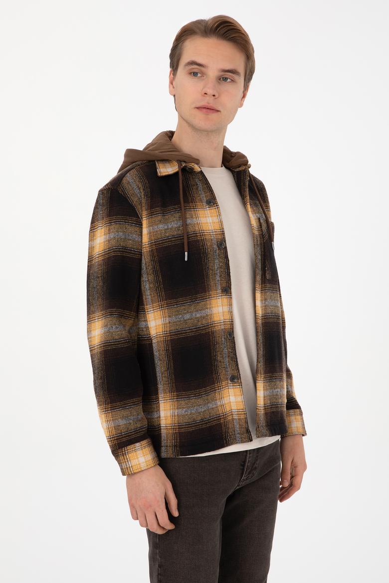 Erkek Kahverengi Ekoseli Kapüşonlu Gömlek - 50308139005