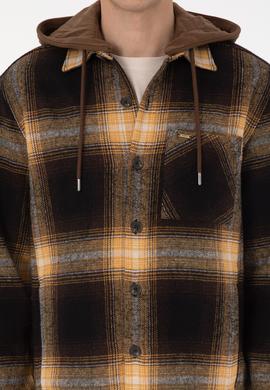 Erkek Kahverengi Ekoseli Kapüşonlu Gömlek - 50308139005