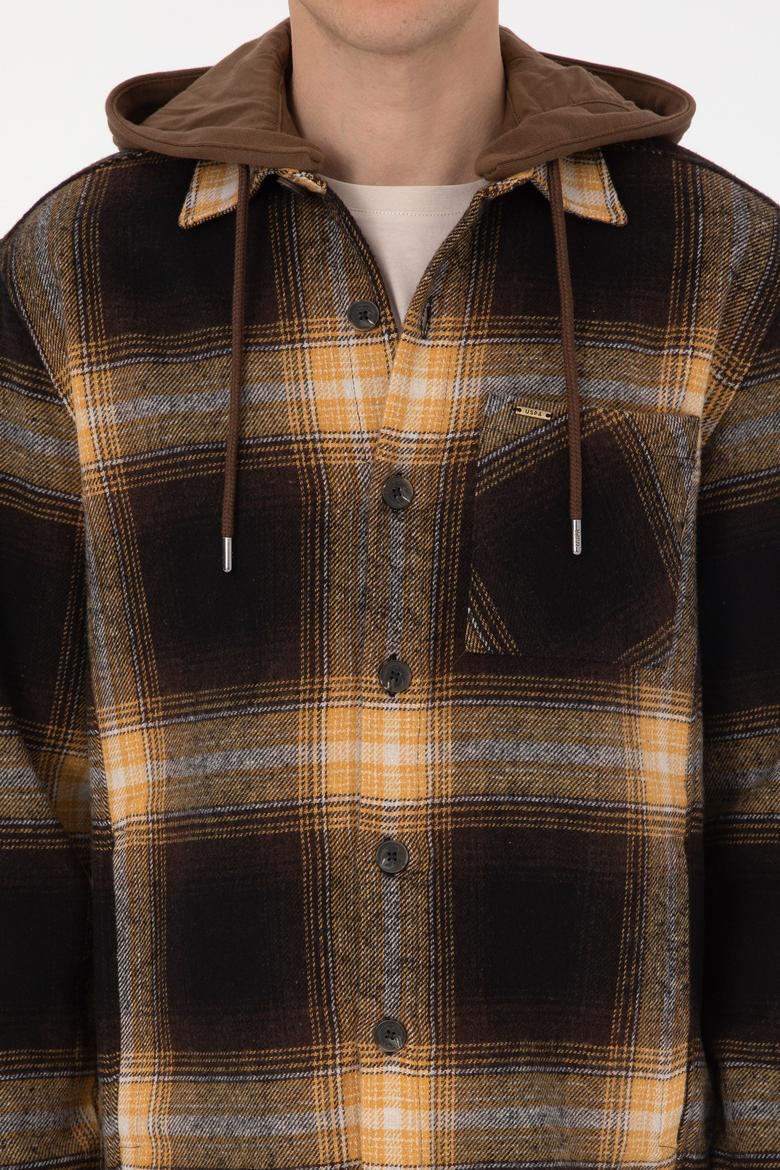 Erkek Kahverengi Ekoseli Kapüşonlu Gömlek - 50308139005
