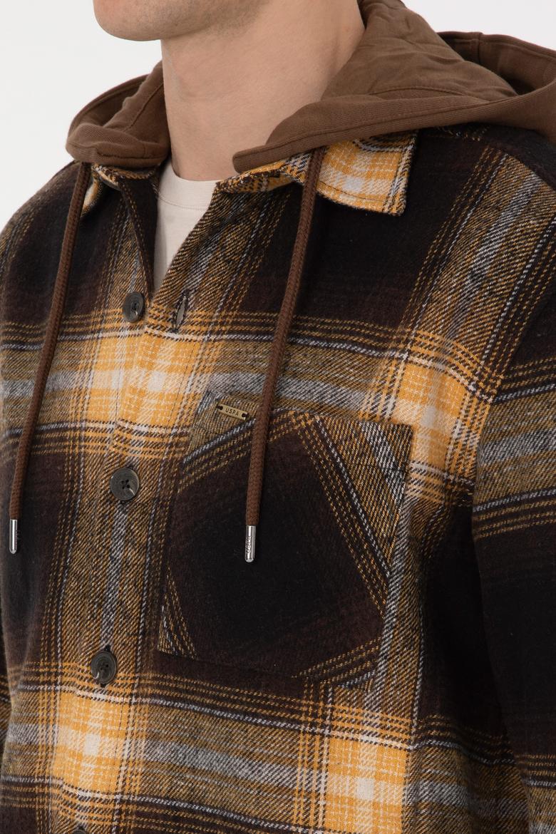 Erkek Kahverengi Ekoseli Kapüşonlu Gömlek - 50308139005