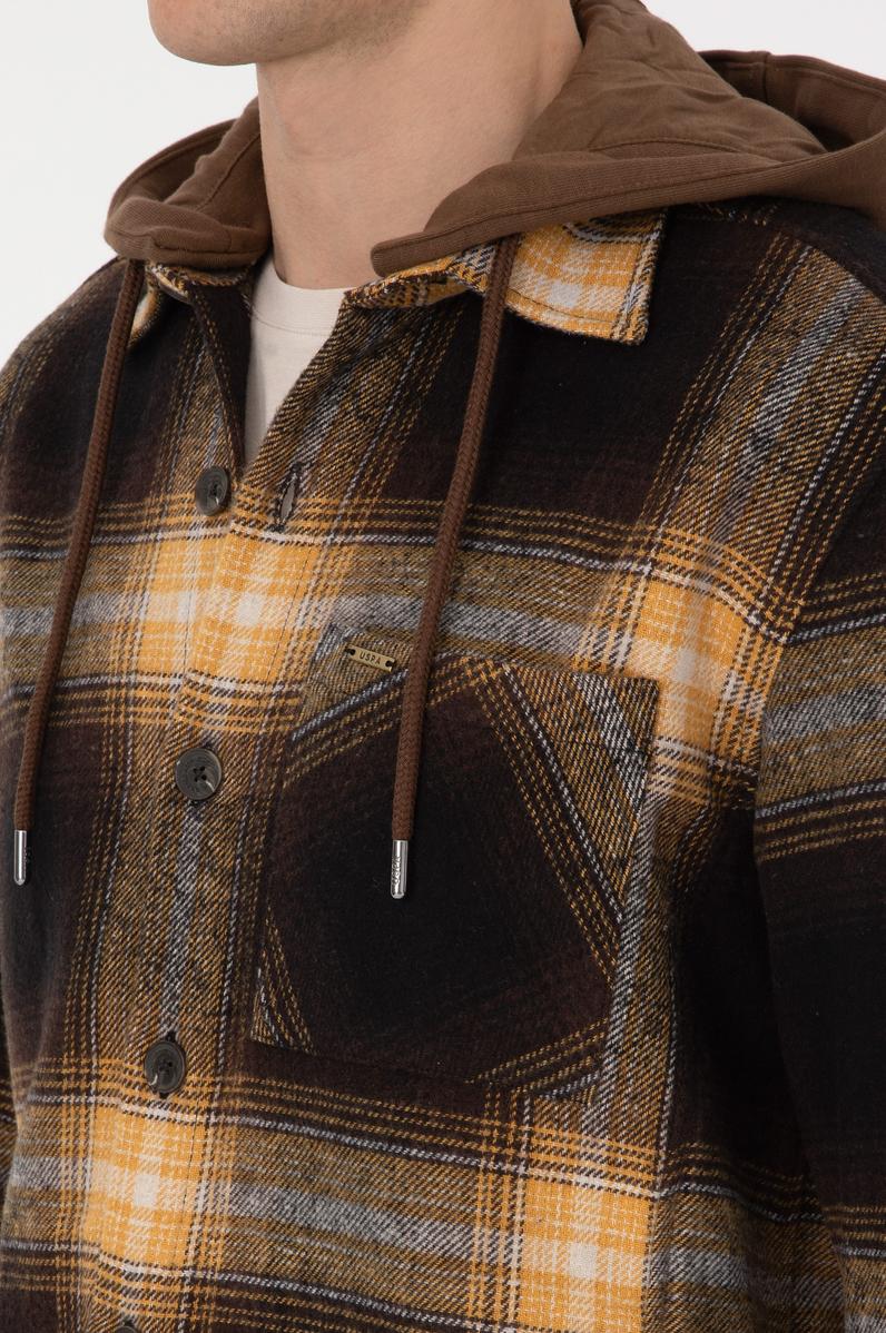 Erkek Kahverengi Ekoseli Kapüşonlu Gömlek