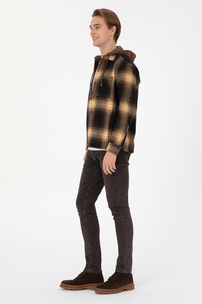 Erkek Kahverengi Ekoseli Kapüşonlu Gömlek - 50308139005