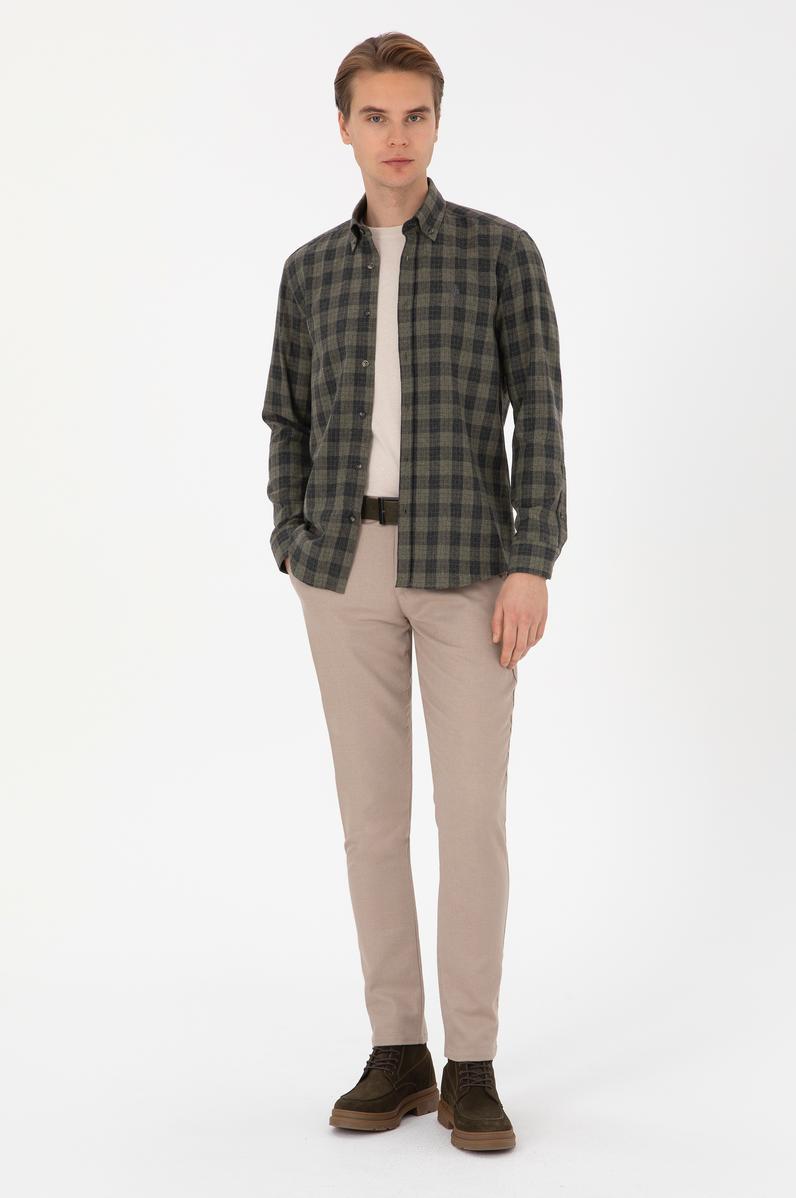 Erkek Slim Fit Camel Kanvas Pantolon