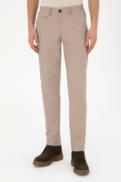 Erkek Slim Fit Camel Kanvas Pantolon