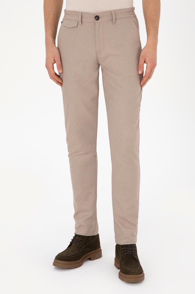 Erkek Slim Fit Camel Kanvas Pantolon