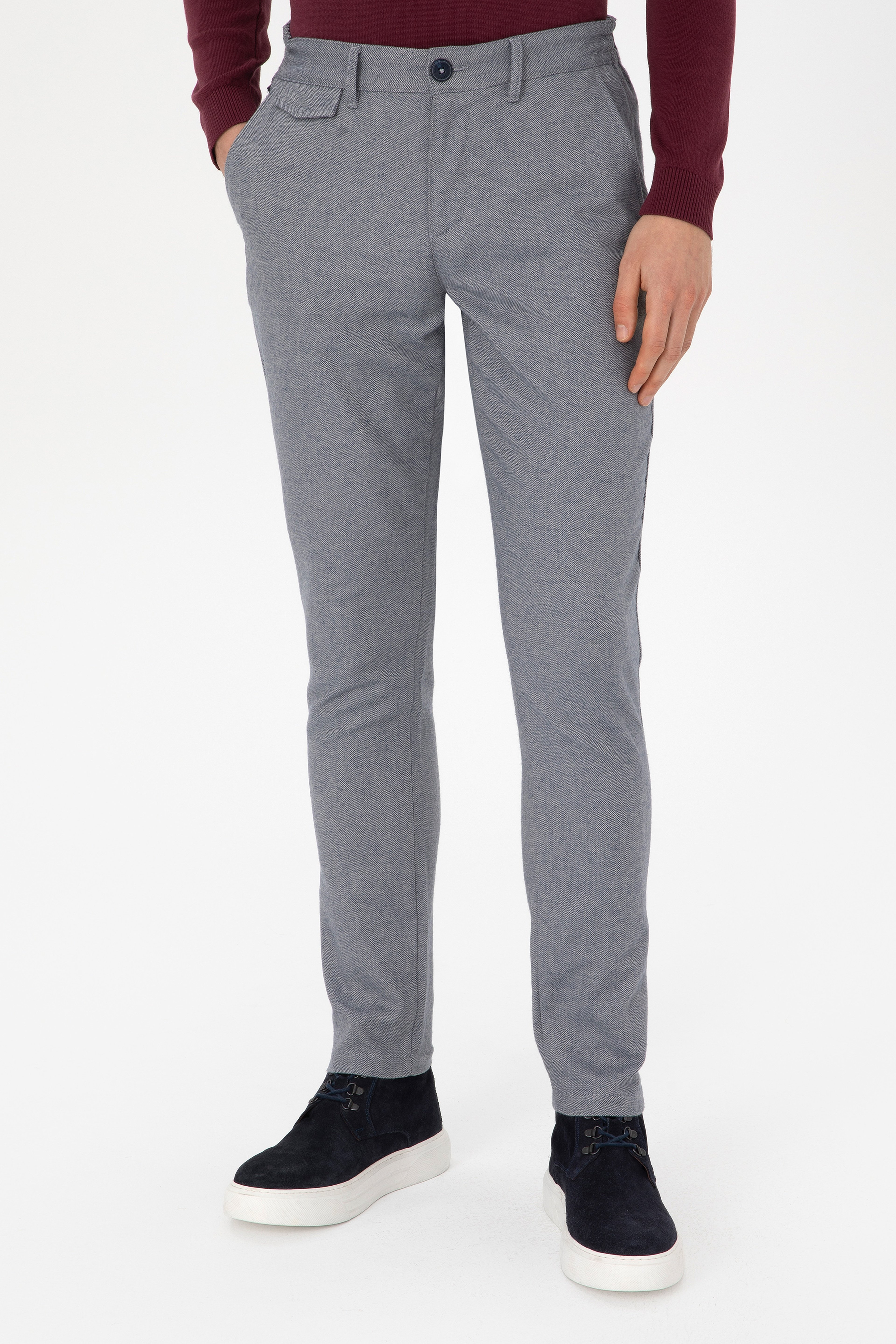 Erkek Slim Fit Saks Kanvas Pantolon - Image 2