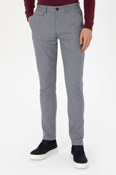 Erkek Slim Fit Saks Kanvas Pantolon